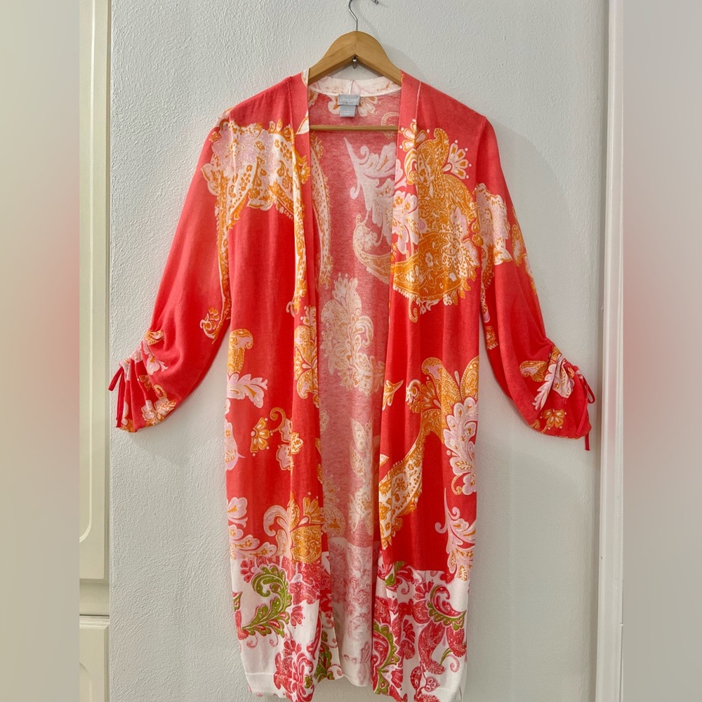 CHICO’S coral Kimono 73% cotton lightweight